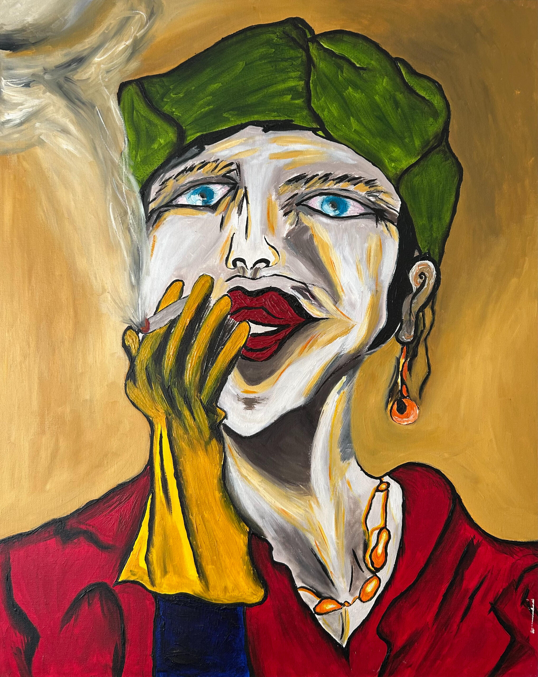 “Jeannette in Smoke” Portrait oil painting by Jerry Khach.